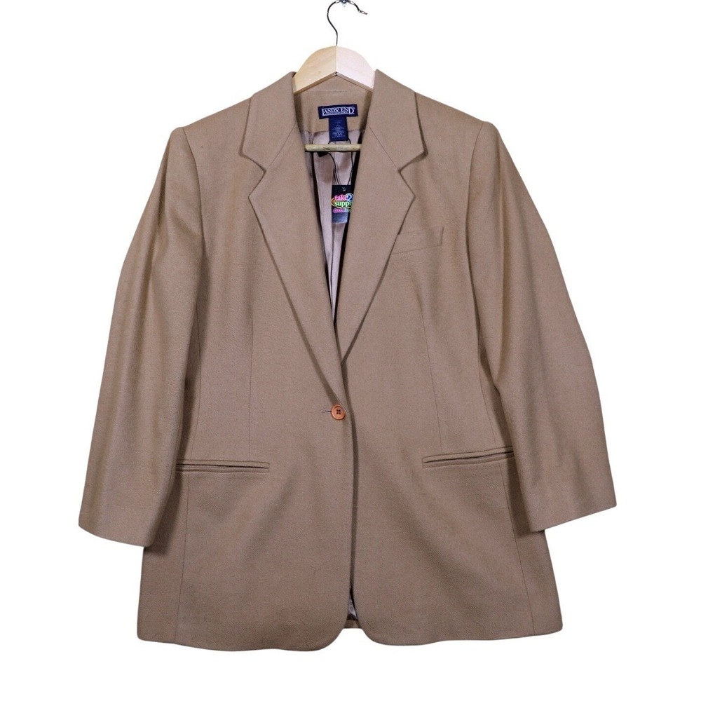 Lands End Womens Petite Blazer Tan Single Button Size 8